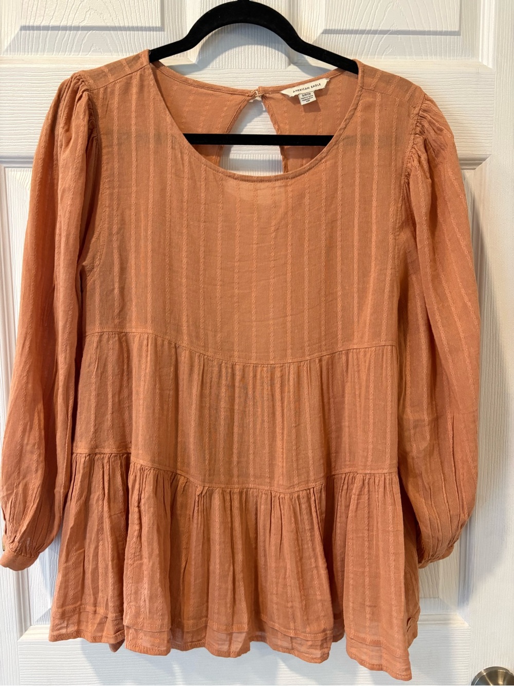 American Eagle Women's Boho Tiered Peplum Top Rust Orange Open Back Size S